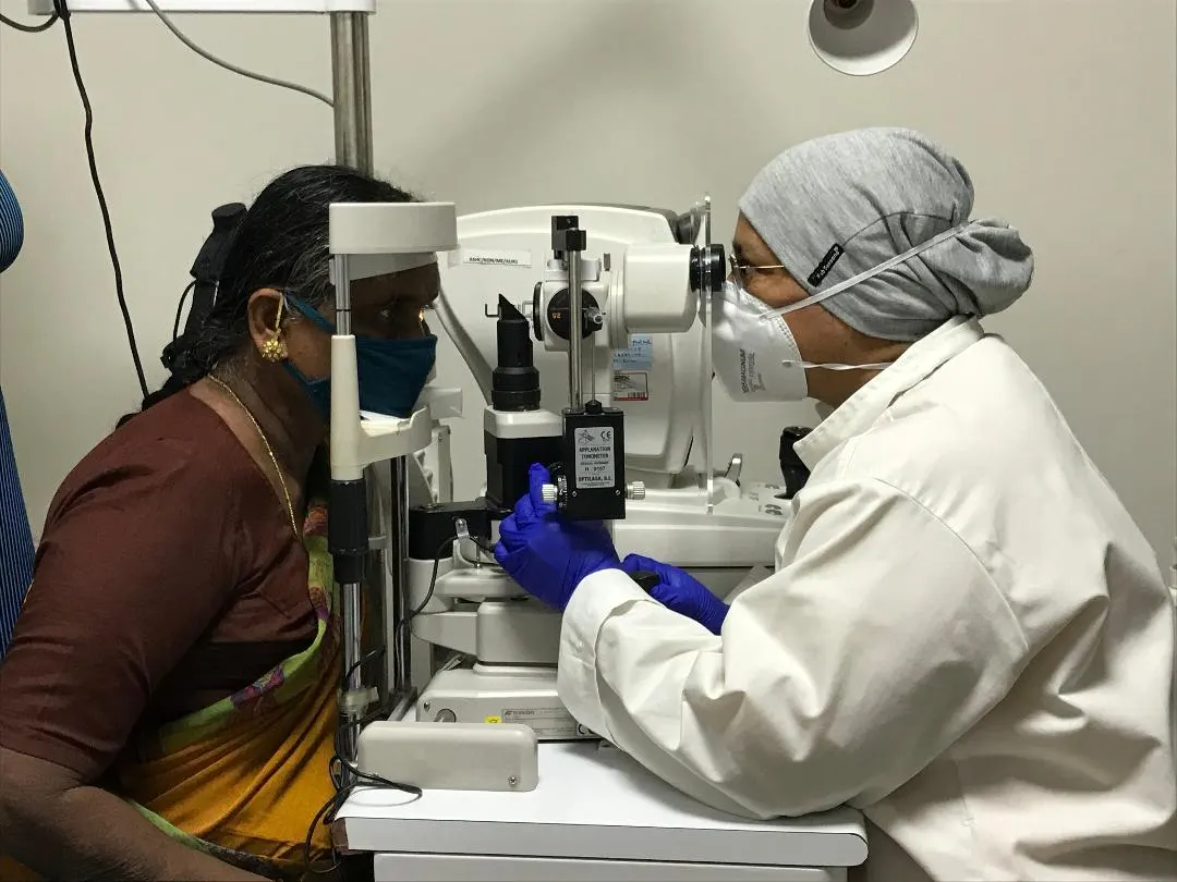 Slit-lamp examination of a patient